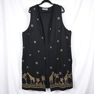 Dana Kay Giraffe Print Vest Sleeveless Duster Longline‎ Black Gold Large? Boho